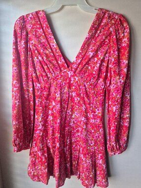 Lost + Wander Pink Floral V Neck Fit & Flare Mini Dress XS